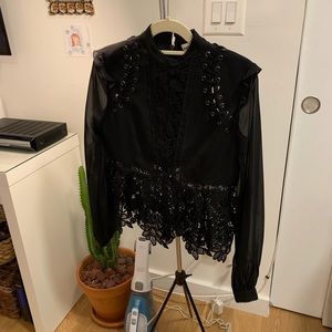 Self Portrait Black Long Sleeve Blouse